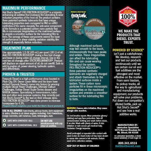 Hot Shot's Secret FR3 Oil Friction Reducer - Manali Performance